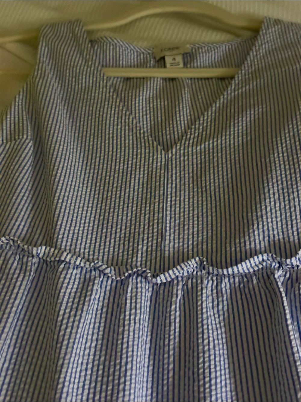 J. Crew Blue and White Seersucker V-Neck Sundress